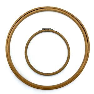 2 Vintage Embroidery Hoops 7 + 4 Inch Round Circles Wood Metal Spring Tension